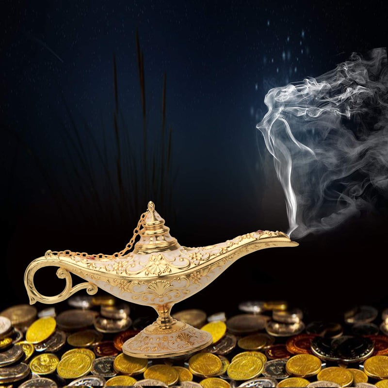 K COOL Classic Aladding Magic Genie Lamp Legend Wishing Light Costume Lamp Metal Carved Cone Incense Burner for Home Tabletop Decoration Party Birthday Halloween Christmas(Beige) - Image 5